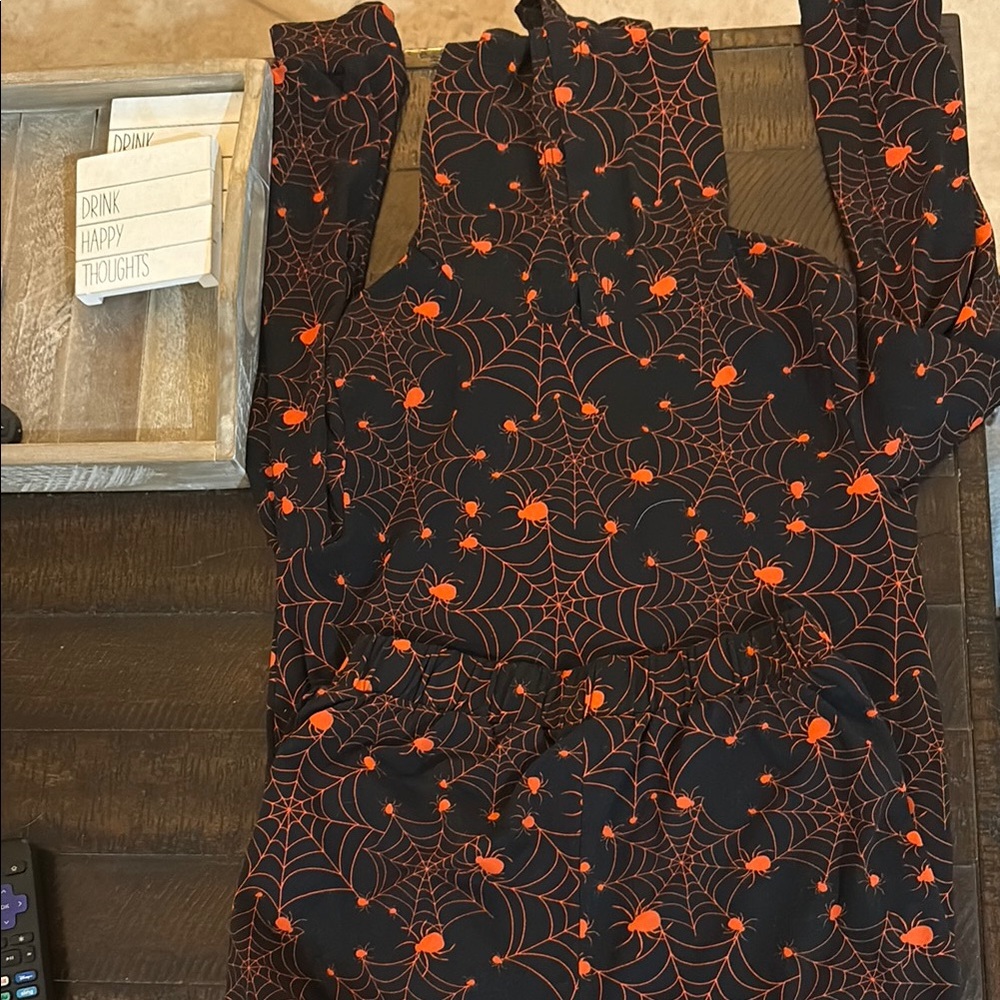 Shosho Black and Orange Spider Web Bodysuit